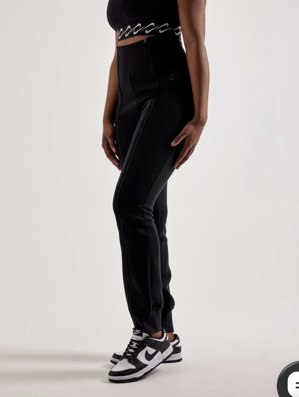 NIke Women's Black Tech Fleece High-Waisted Slim Zip Pants Tonol Logo Ankel Zip - Picture 7 of 10